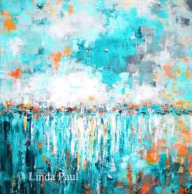 Turquoise reflections abstract ocean art painting on canvas by Linda Paul