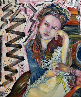 Dasha kreis in a setting position. oil on canvas.