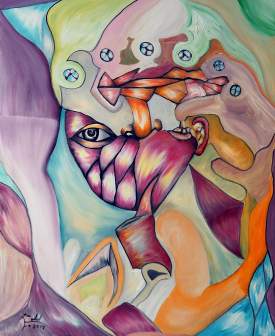 Cubist Rope Pipe Smoker oil on canvas 33.5’’x 27.5’’