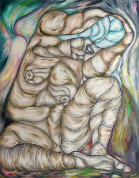 Cubist Rope Seated Nude oil on canvas 