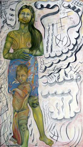 Tribe Woman with Son oil on canvas 66’’x 38’’