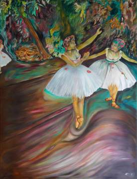 Two Dancers on the Stage Oil on canvas 50''x 38''. (After Edgar De Gas)