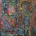 Cubist Rope Woman Getting Ready in Bathroom. Oil on canvas 40’’x 30.5’’ 