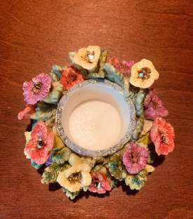 Rustic Capodimonte style floral candle holder