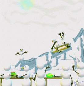 Snowperson Family Reunion Beneath the Winter Sun