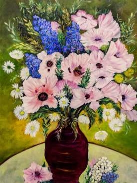 Pink Poppies in a Brown Vase