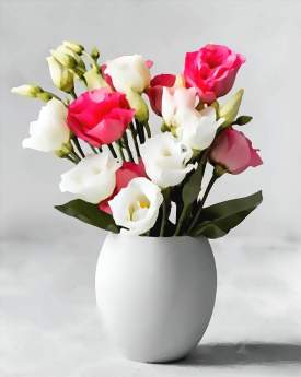 Small White Vase with White and Red Roses