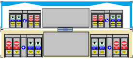 Set-up with two front-facing entrances and exits