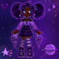 Purple galaxy themed,  girl drawing. 