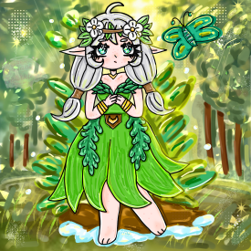 Whimsical nature themed,  girl drawing 