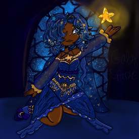 Starry themed, girl drawing 