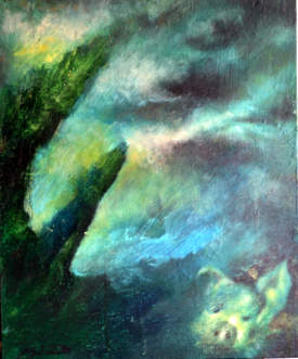 The piggy and an azure sky.-oil-.painting