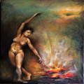 dance around the fire at night... oil painting