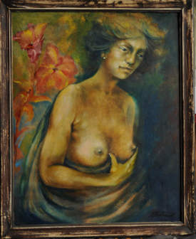 woman with flower-paInting