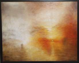 Sun setting over a lake (after J.M.W. Turner)
