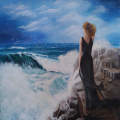 Woman and rough sea