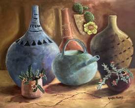 African Pottery, Cactus and Golden Light