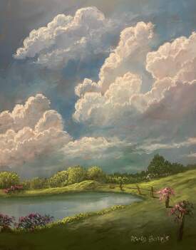 Wild Roses, Clouds, Pond And A Pasture 