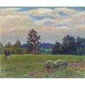 Impressionist Painting *Landscape with Little Horce* Signed V. Barhatkov