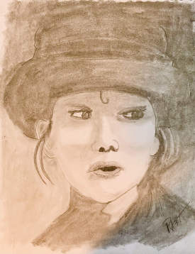 A girl with a curl... sketch of David Gray's Black Hat painting (1970)