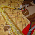 JAZZ ART -SAXMAN WITH BACKGROUND NOTES