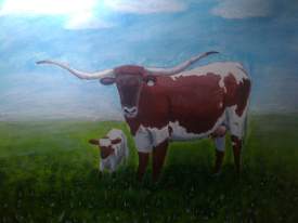 Texas Longhorn and Calf