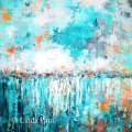 Turquoise reflections abstract ocean art painting on canvas by Linda Paul