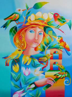 Woman with birds