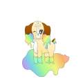 Puppy spills rainbow paint