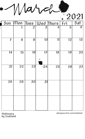 March Calendar 2021