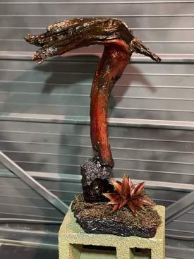 Artist Rene Sepulveda Bird of Paradise Sculpture Wood & Lava 