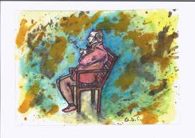 Man smoking a cigarillo on a bench - Illustration