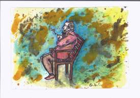 Man smoking a cigarillo on a bench - Illustration