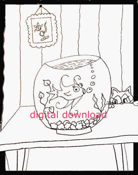 Freda Fish in her Fishbowl coloring page, Instant Download